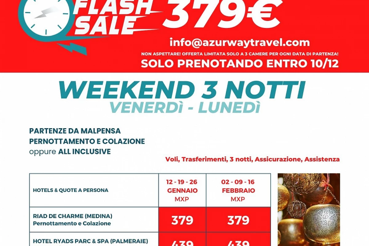 MARRAKECH - 379€ PROMO FLASH Gennaio/Febbraio