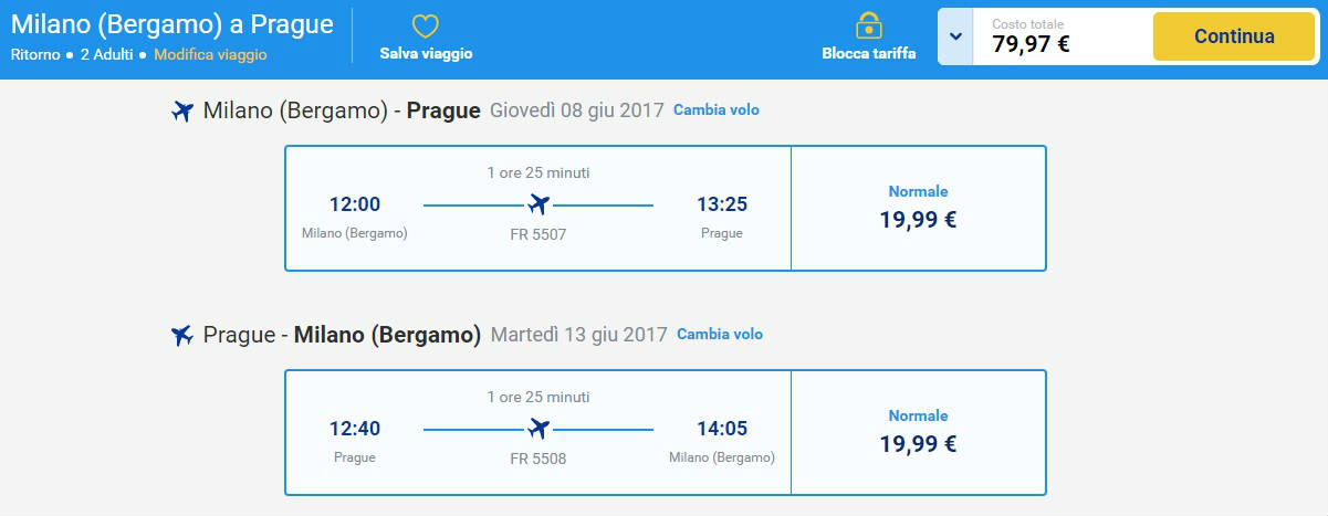 Volo Ryanair Praga